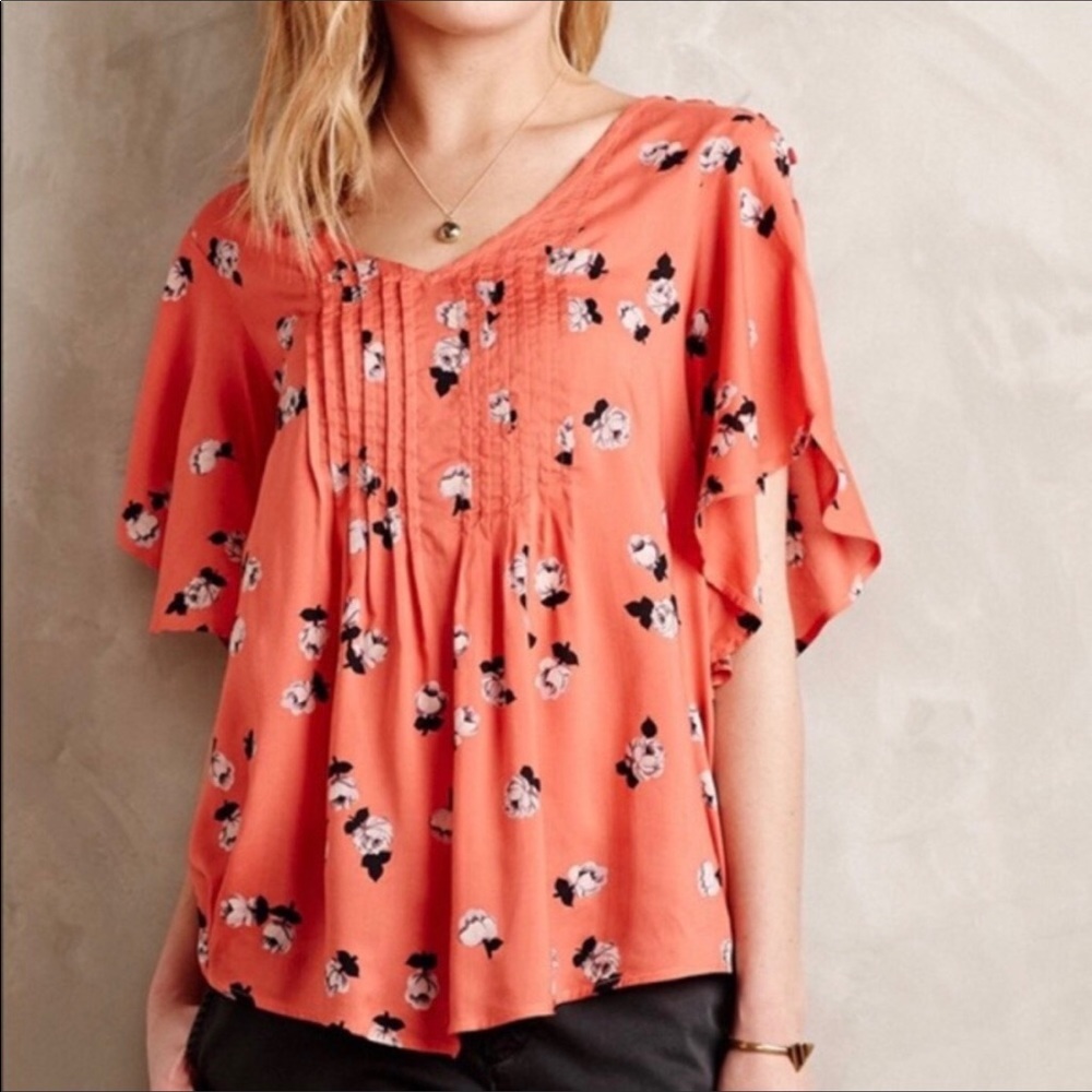 Anthropologie Maeve Maya Coral Floral Top L 12